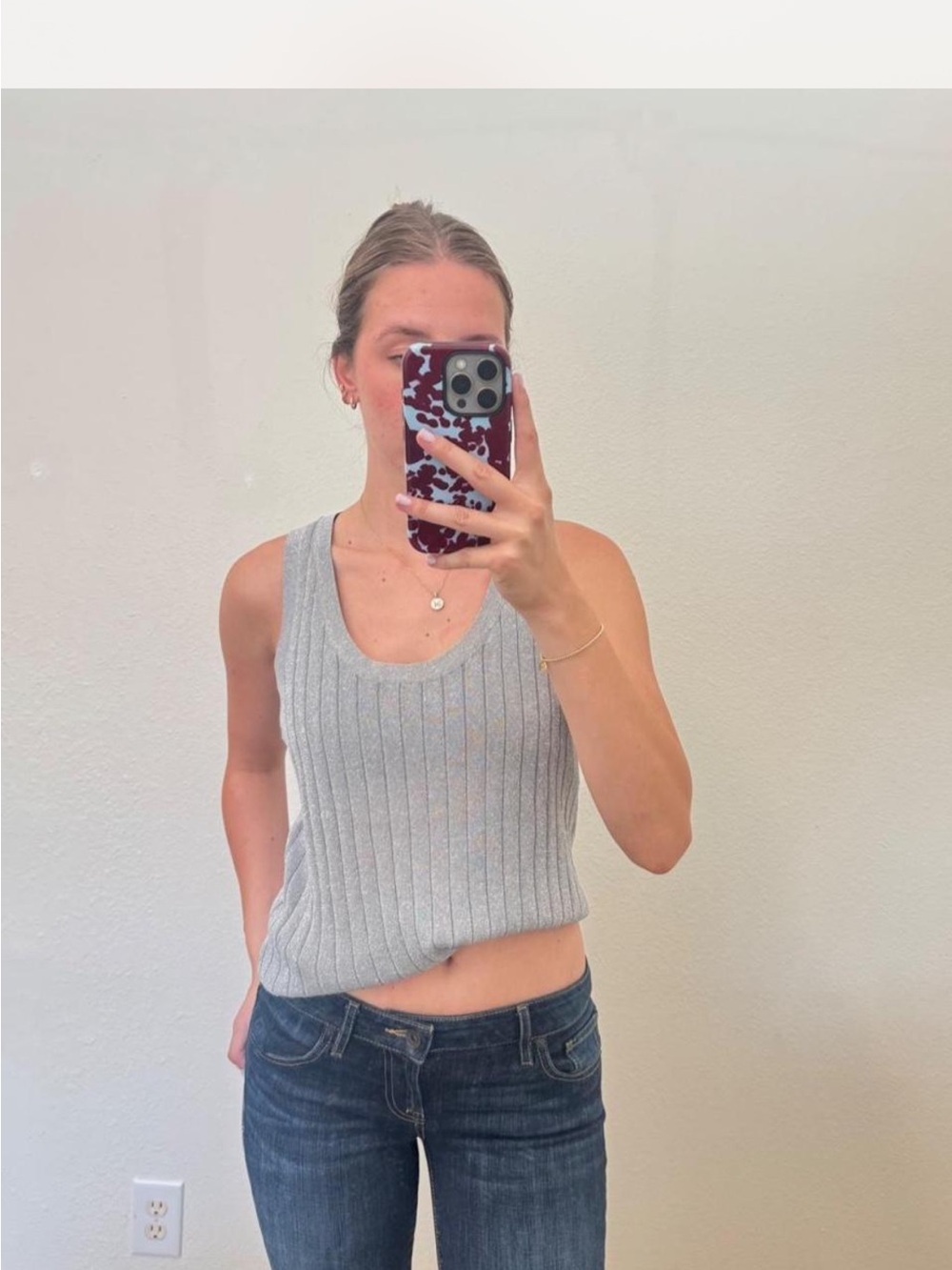 ZARA Silver Metallic Ribbed Knit Tank Top